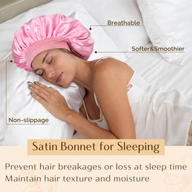 YANIBEST bonnet in use on curly hair during sleep showing preserved curls benefit: less frizz