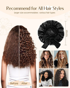 YANIBEST bonnet worn by model sleeping showing preserved curls benefit: less frizz