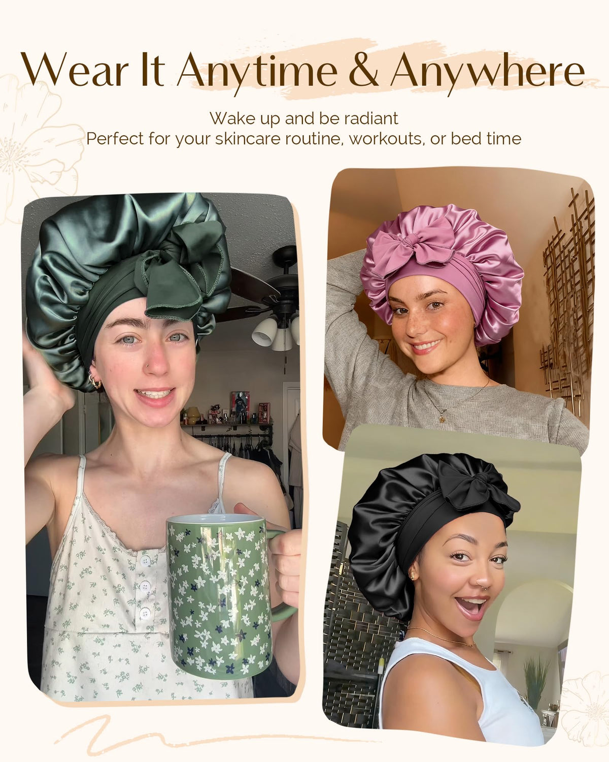 YANIBEST in-use woman sleeping wearing bonnet preserves curls overnight