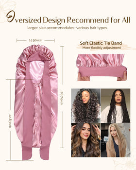 YANIBEST model wearing long bonnet over braids preserving style overnight comfort