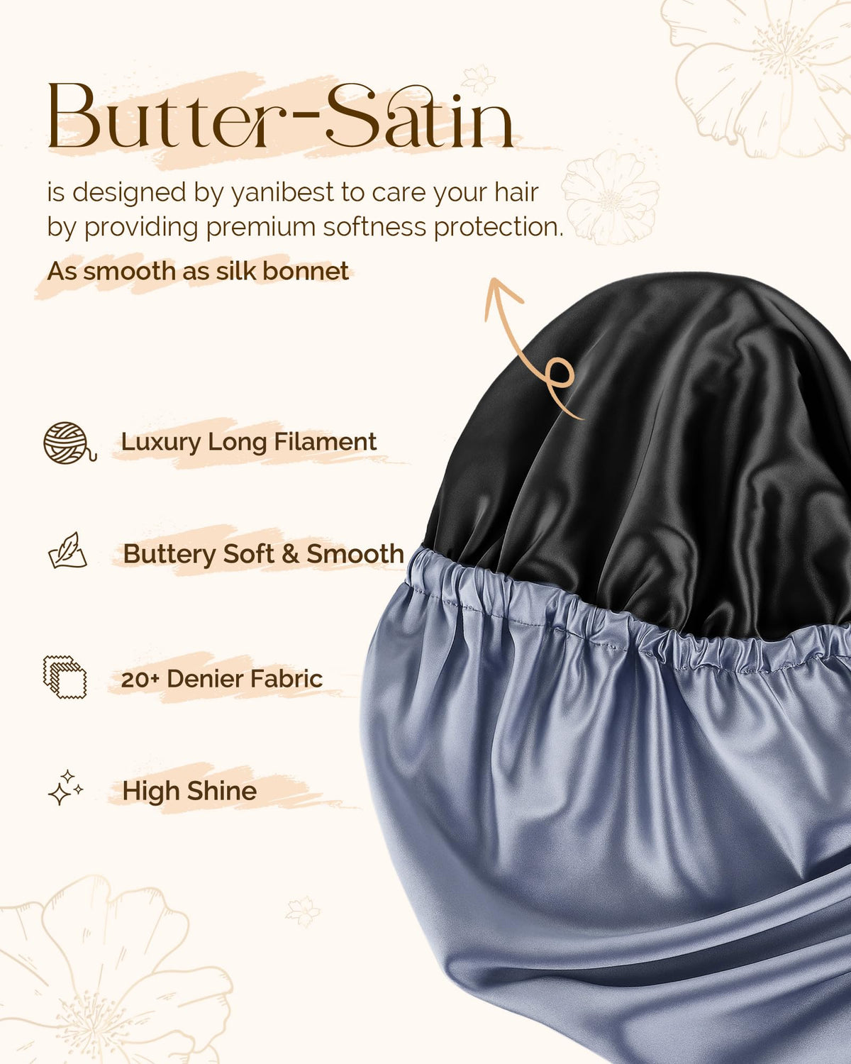 YANIBEST long cap laid flat showing extra length for braids and locs protection