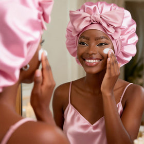 YANIBEST model side profile wearing bonnet illustrating full hair coverage