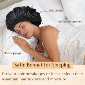 YANIBEST model wearing bonnet in bedroom showing protected curls
