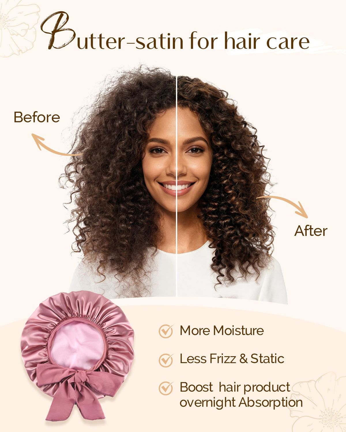 YANIBEST on model with curly hair sleeping to protect curls and reduce frizz