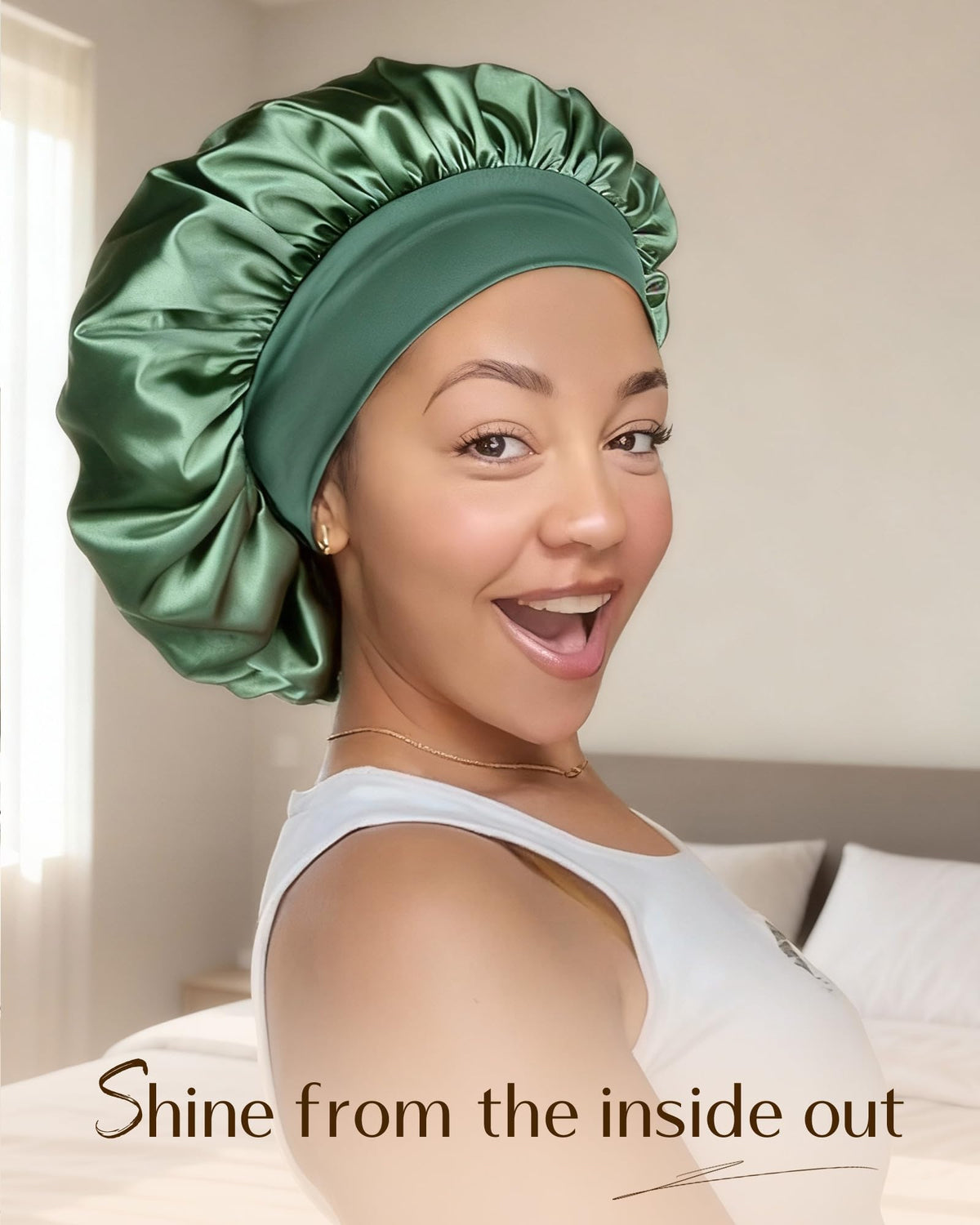 YANIBEST worn by model with curly hair preserving curls and reducing frizz