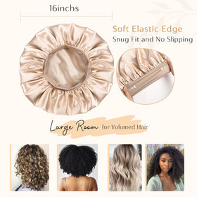 YANIBEST bonnet on model with curly hair preserving curl shape overnight