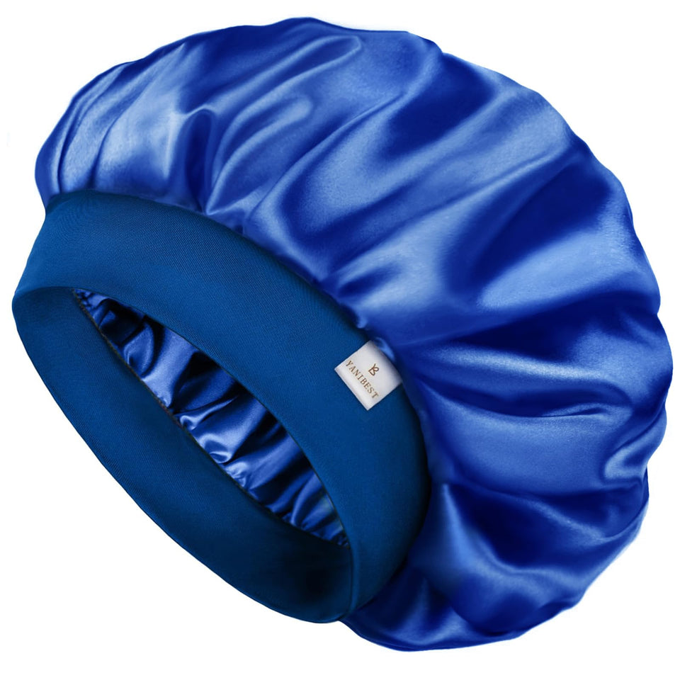 YANIBEST royal blue bonnet front view showing fit and finish benefit hair protection