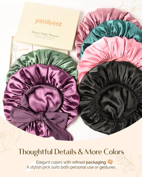YANIBEST bonnet beside a hand for scale showing size capacity benefit: fits large styles
