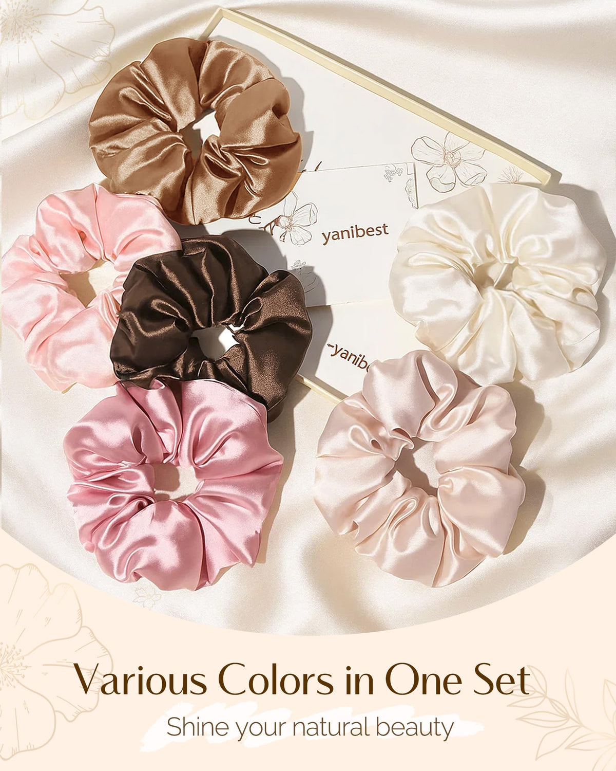 YANIBEST scrunchie beside coin showing size and travel-friendly benefit