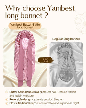 YANIBEST bonnet beside a hand for scale showing extra length for long hair