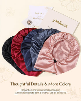 YANIBEST bonnet on model for size and scale, illustrating full hair coverage