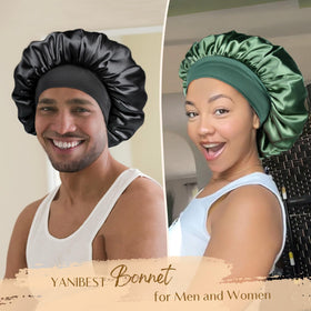 YANIBEST bonnet beside a hand showing roomy size and hair capacity