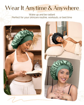 YANIBEST bonnet beside hand showing size and roomy hair capacity
