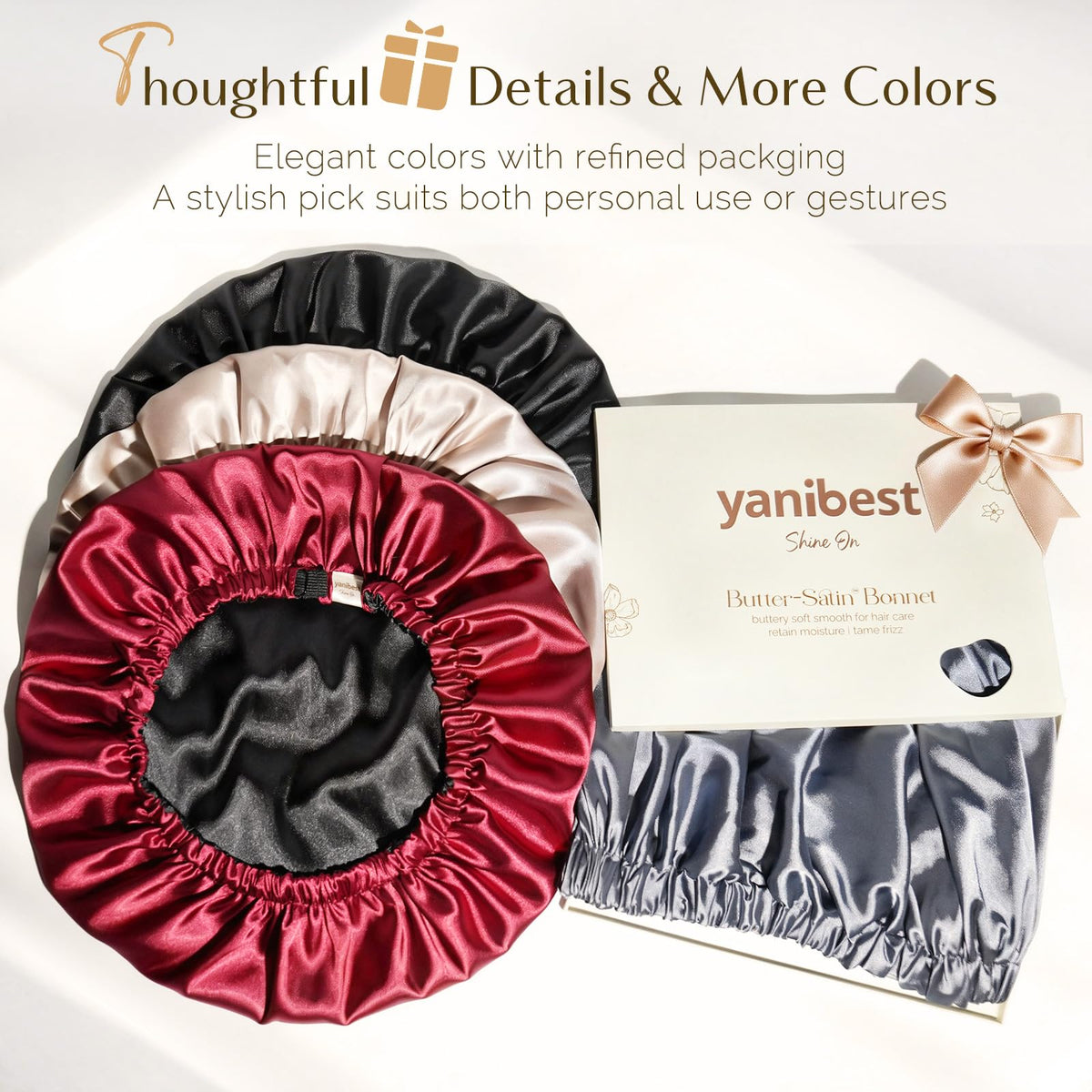 YANIBEST bonnet next to hand showing scale and suitability for all hair volumes