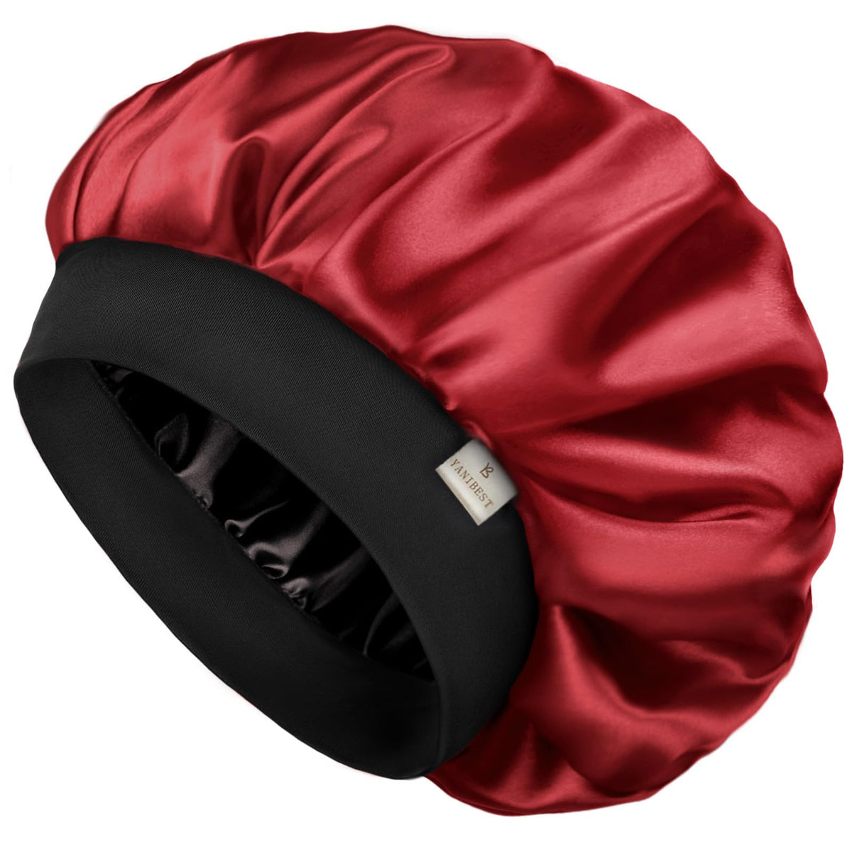 YANIBEST wine red bonnet front view shows smooth satin and protective coverage