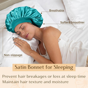YANIBEST model wearing bonnet while sleeping to preserve curls and reduce frizz