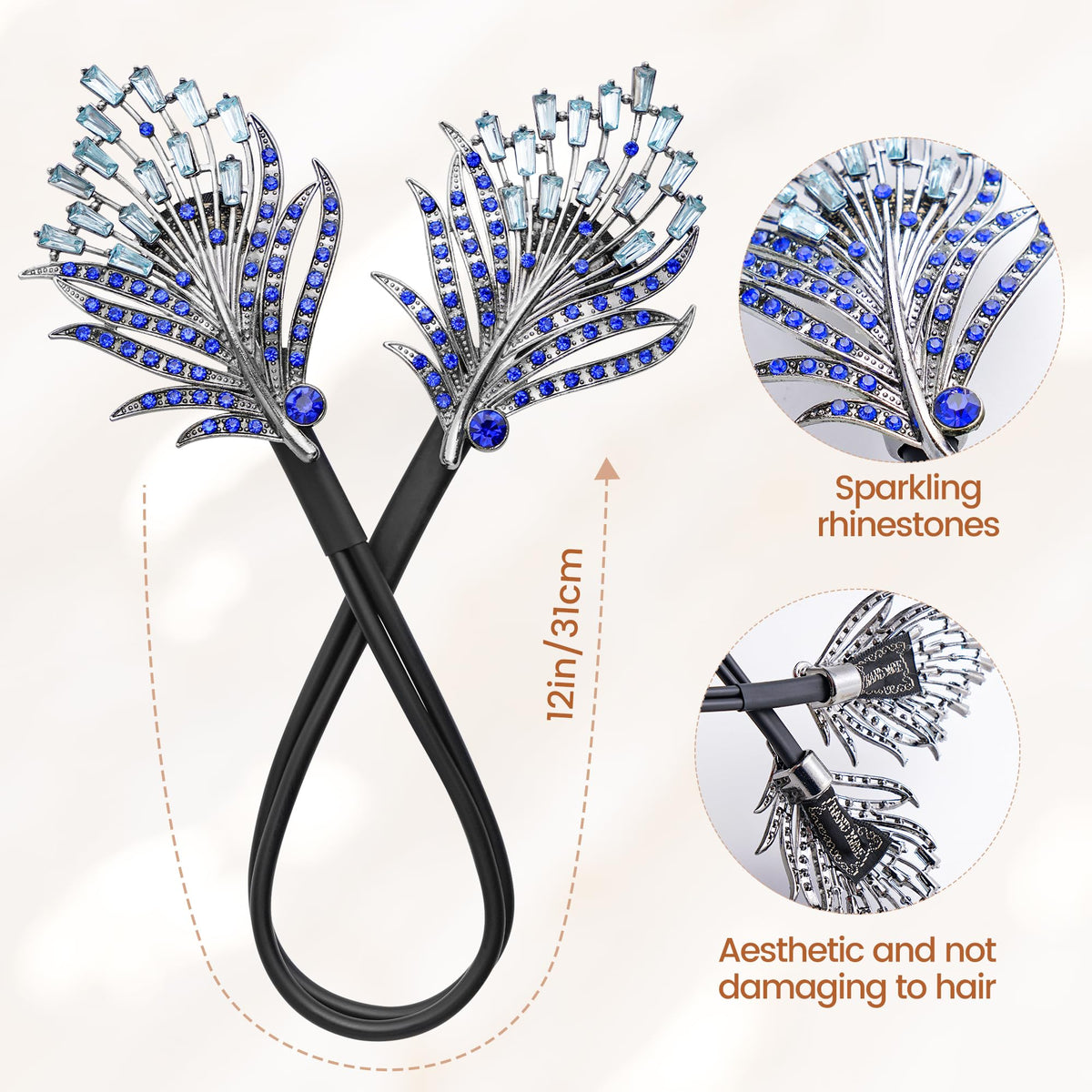 Yanwenx close-up of feather and rhinestones adding sparkle to style