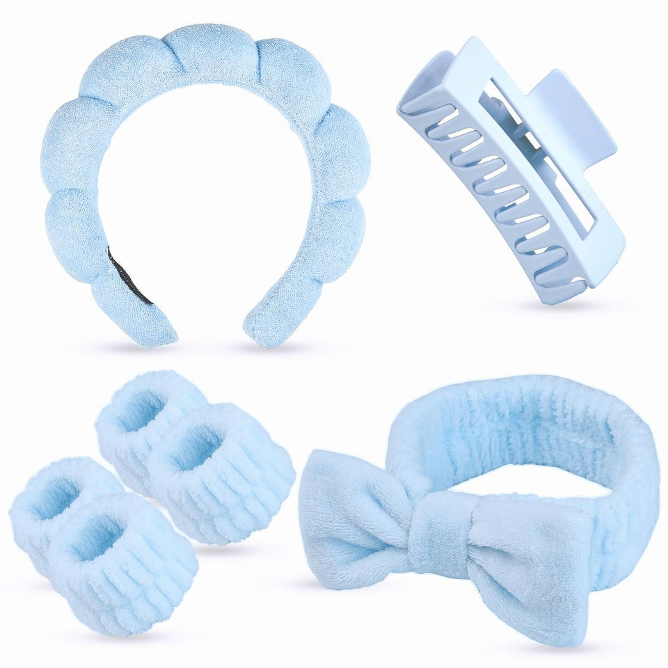 Yaqulen front view of blue 7-piece spa set showing complete contents and convenience