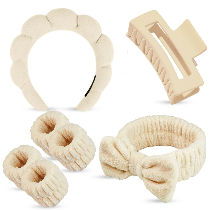 Yaqulen front view of khaki spa set showing all pieces and convenience