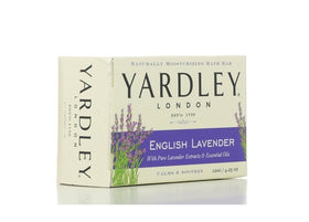 Yardley front packaging showing seven bars and lavender fragrance benefit