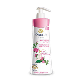 Yardley English Rose front bottle showing label and rose fragrance benefit