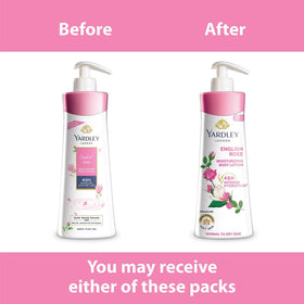 Yardley English Rose lotion texture on skin showing lightweight absorption benefit