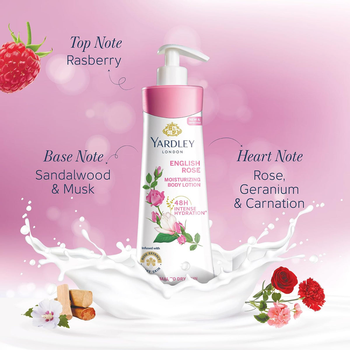 Yardley English Rose being applied to forearm showing instant softening benefit