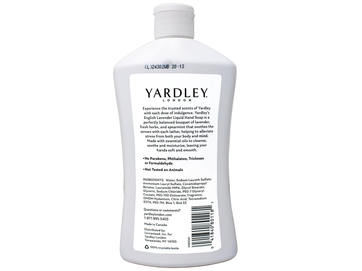 Yardley label detail highlighting product name and usage information