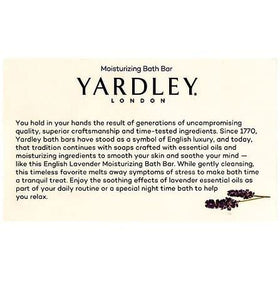 Yardley product label and ingredient panel showing paraben-free benefits