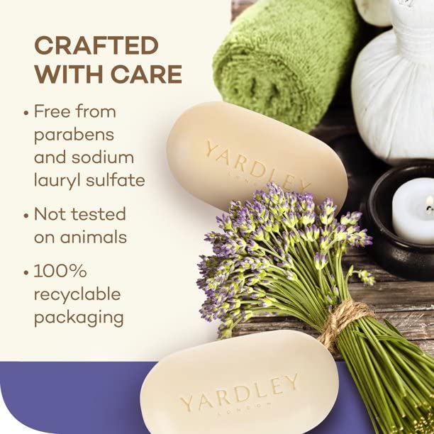 Lathered Yardley soap foam in hand demonstrating rich cleansing and soothing