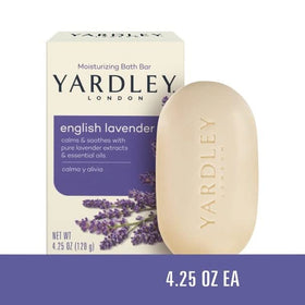 Fresh lavender sprig beside Yardley soap highlighting natural extract benefit