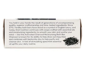 Back label of Yardley London bar revealing ingredients and usage guidance for shopper confidence