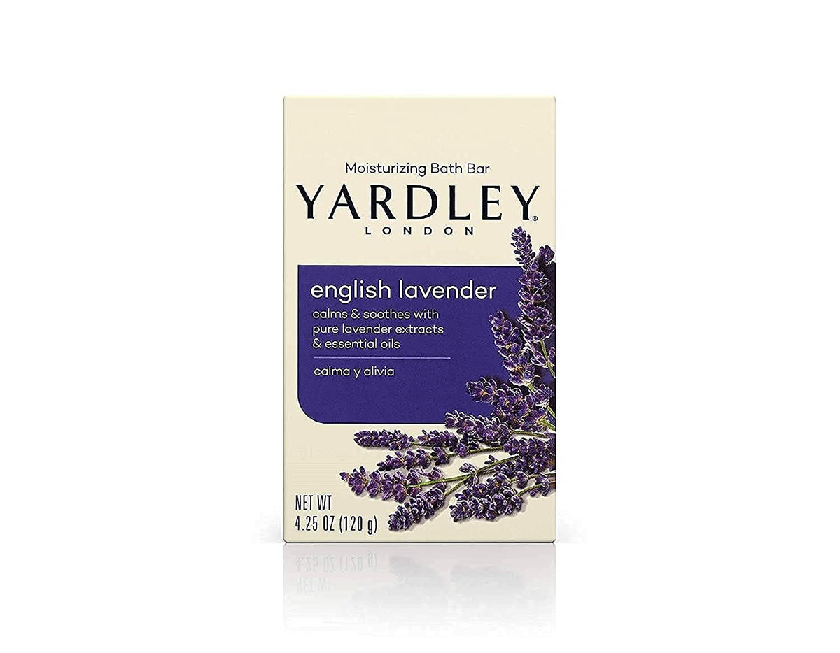 Yardley front packaging showing elegant lavender scent and moisturizing benefit