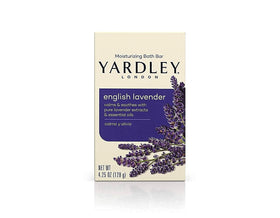 Yardley front packaging showing elegant lavender scent and moisturizing benefit