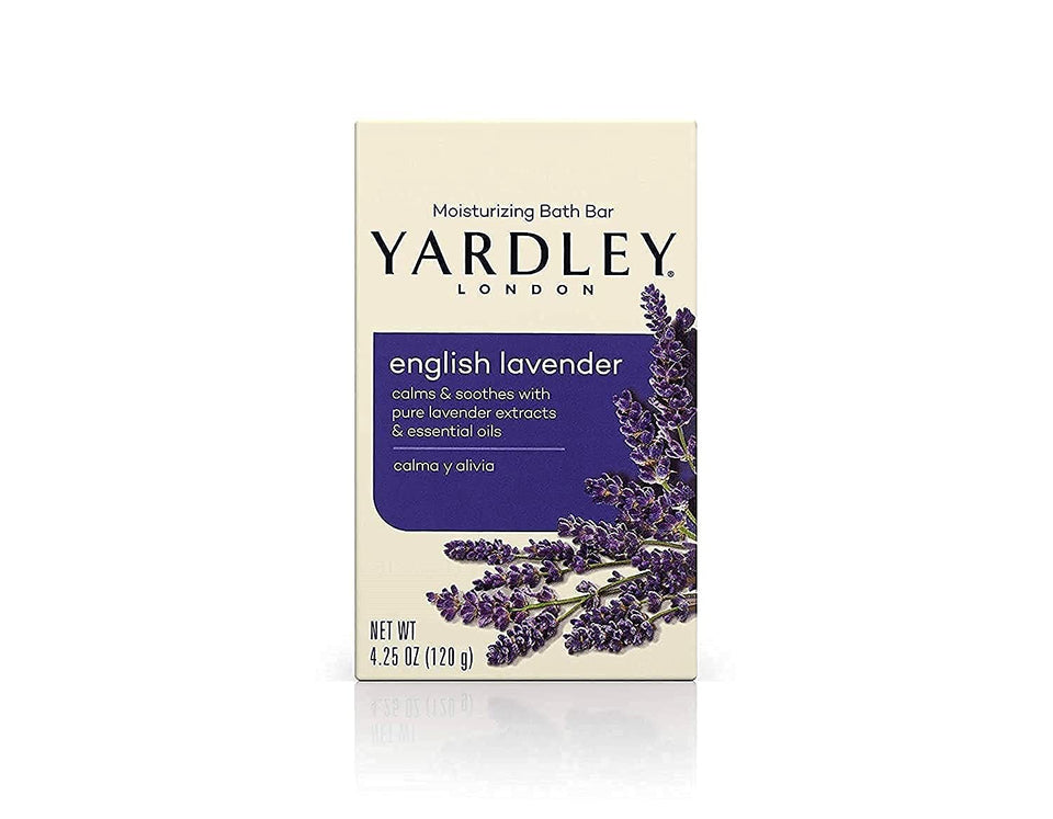 Yardley front packaging showing elegant lavender scent and moisturizing benefit