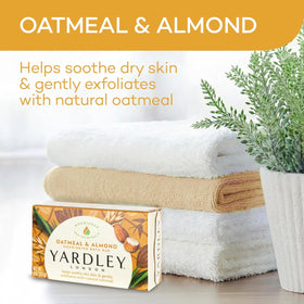Yardley bar close-up texture revealing oat particles for gentle exfoliation