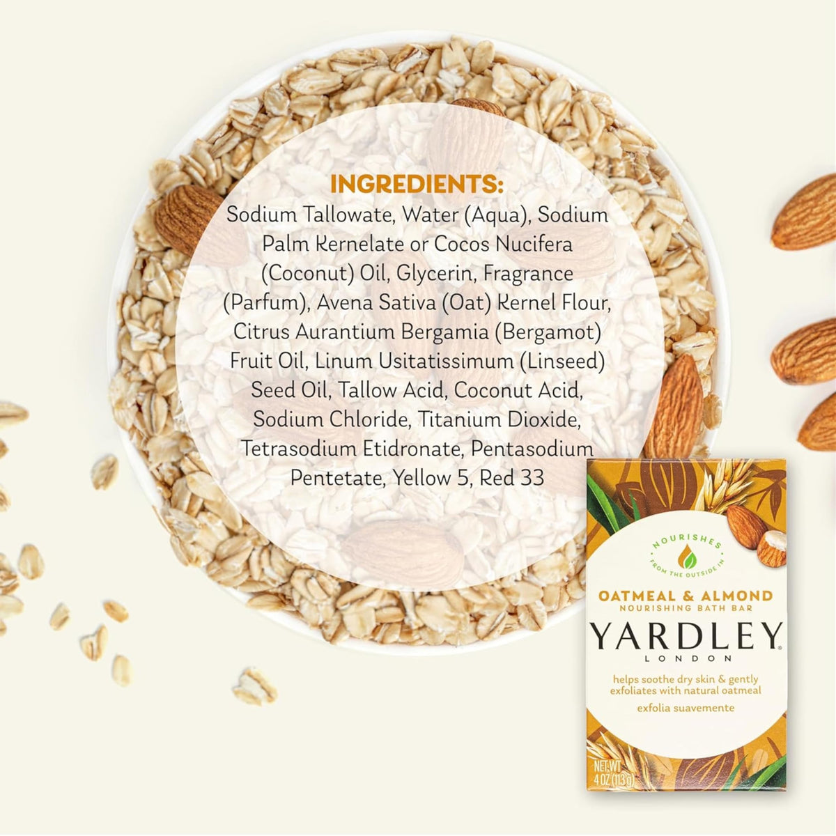 Yardley bar beside a ruler showing 4 oz size for lasting use