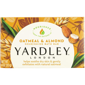Yardley front packaging showing almond and oatmeal scent benefits