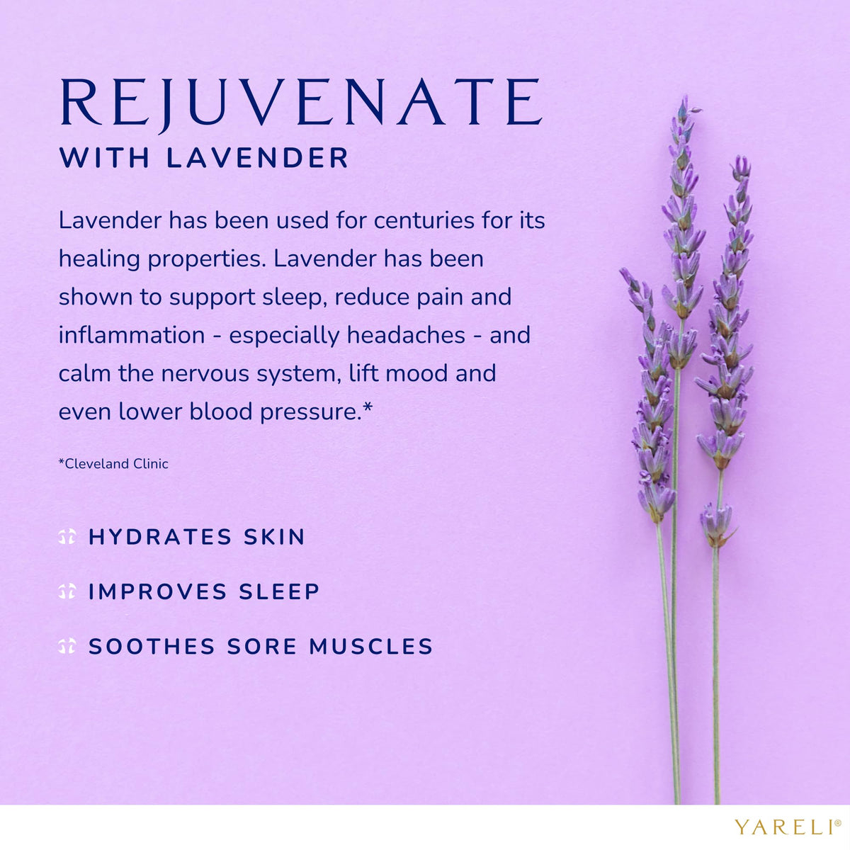 YARELI bathtub lifestyle scene conveying calming lavender-soaked bathing ritual