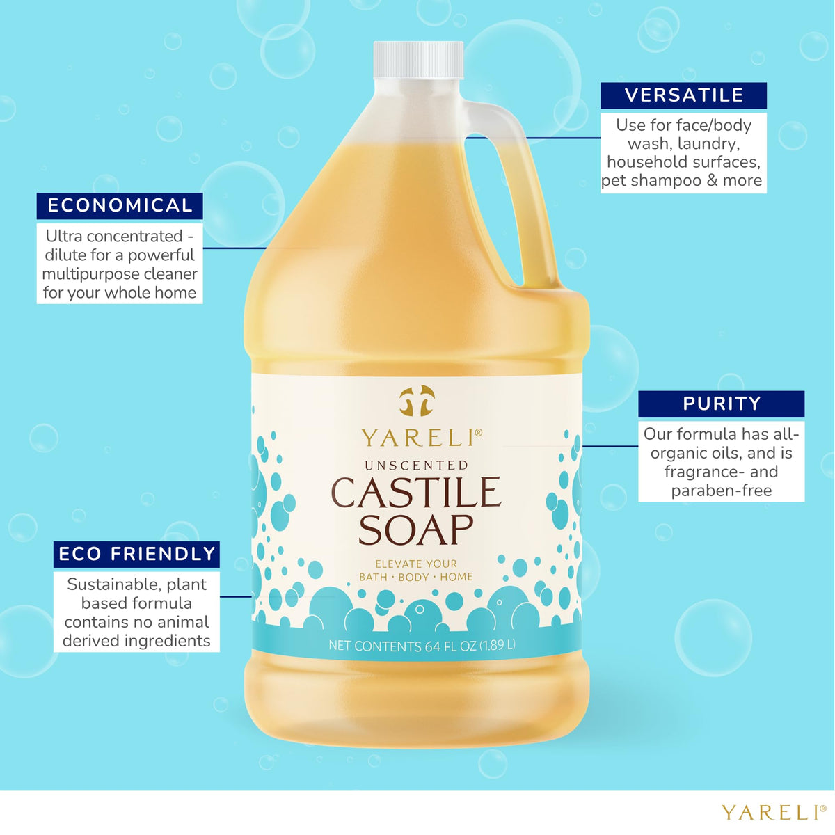 YARELI in pump bottle at sink for convenient daily cleansing