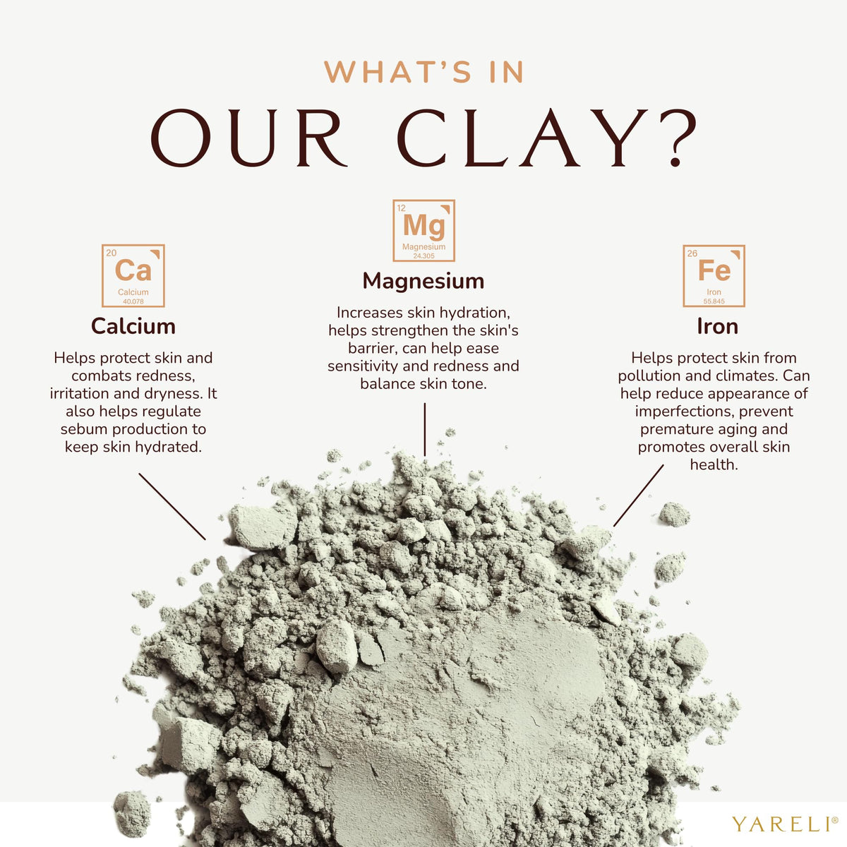 YARELI fine clay powder close-up texture, demonstrating smooth mixability for masks