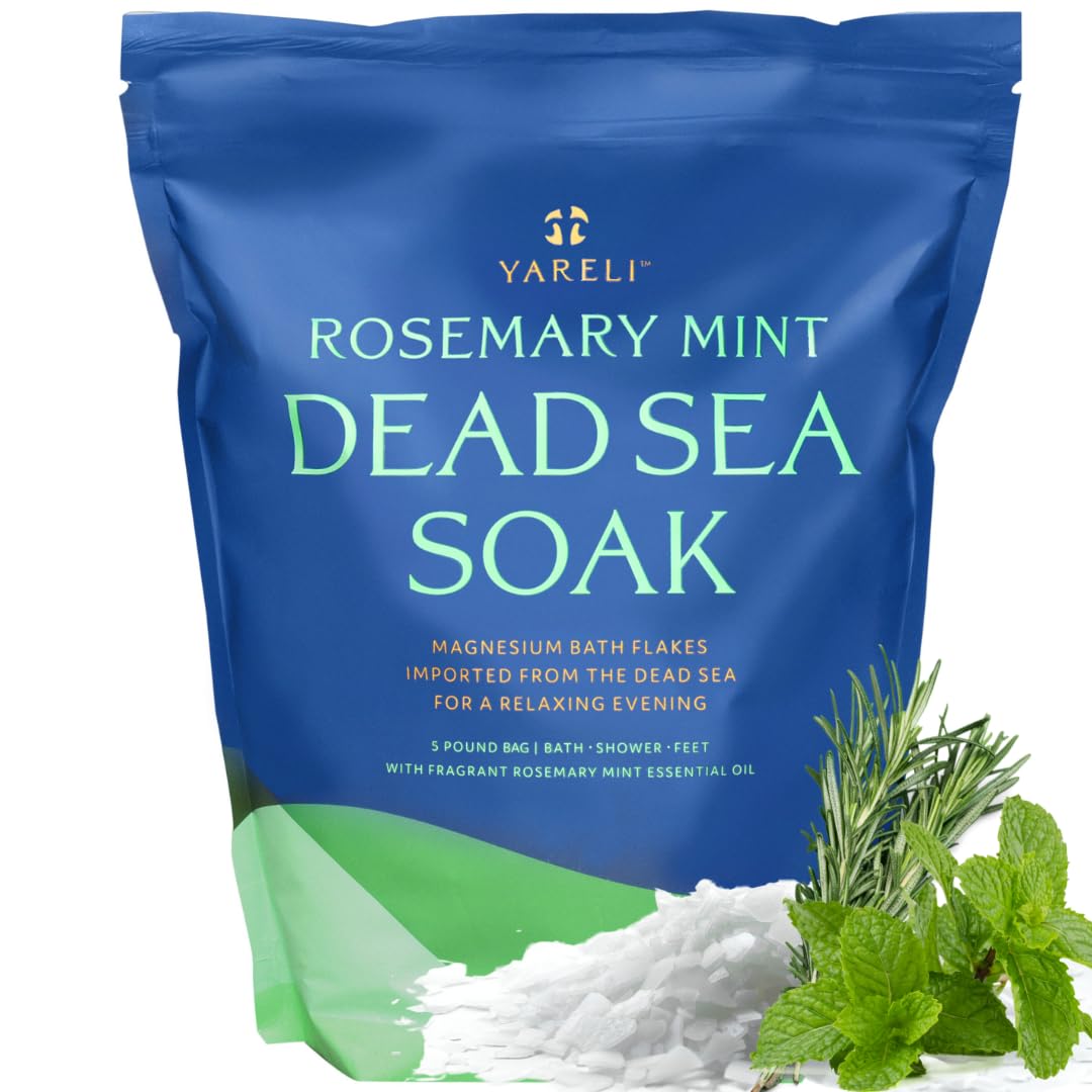 YARELI front packaging of 5 lb Dead Sea magnesium flakes showing brand and scent