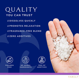 YARELI flakes poured into hand showing texture and soothing skin feel