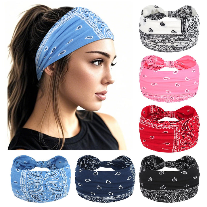 YARIEW front view of six-pack bandana headbands shows variety and ready-to-wear benefit