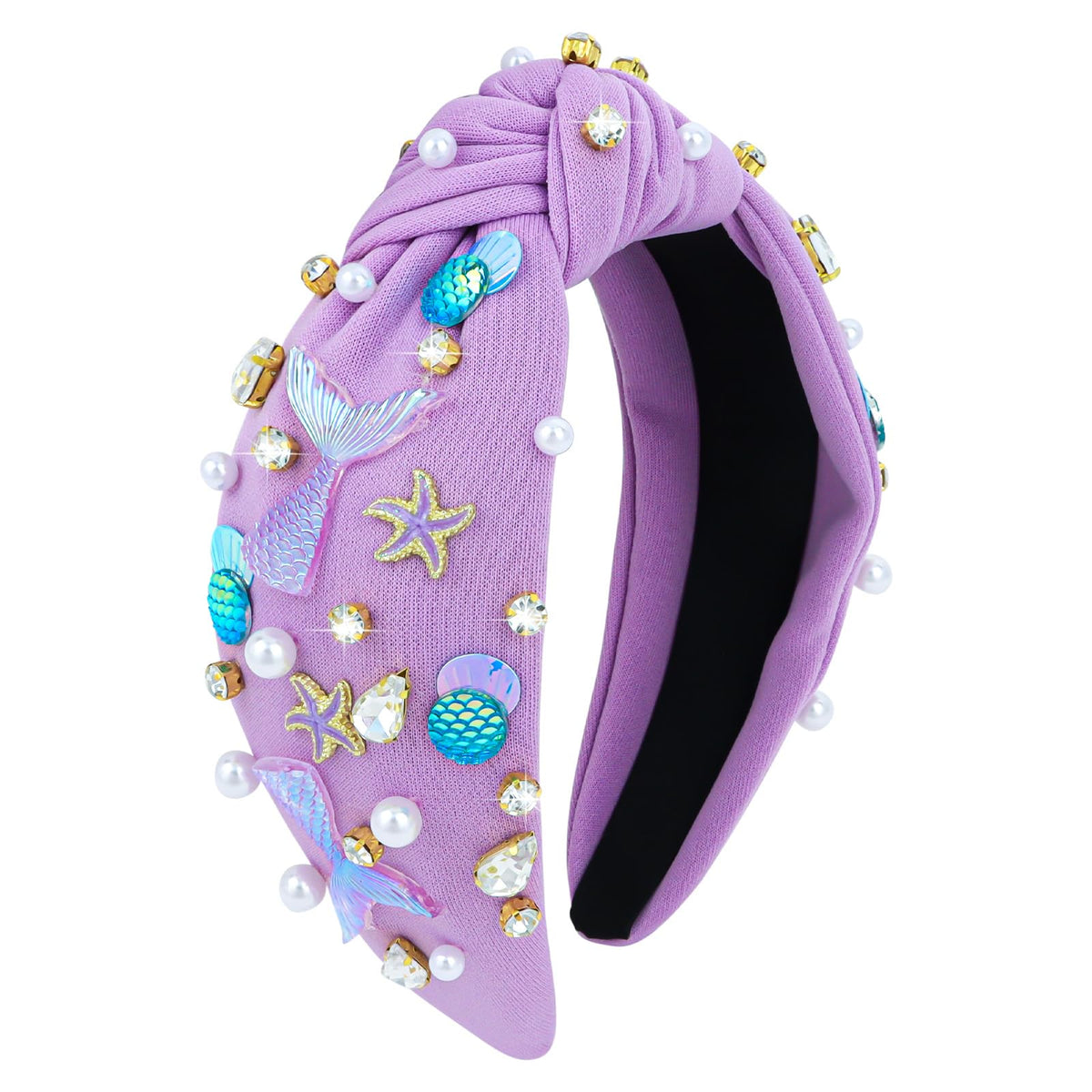 YARIEW headband front view showing mermaid design and purple color benefit sparkly style
