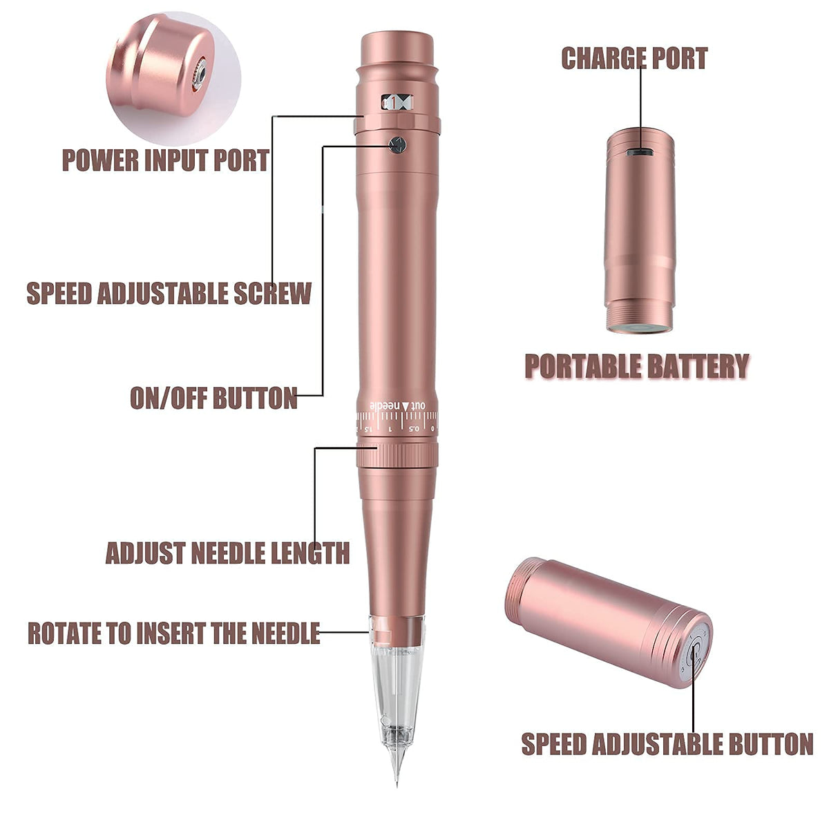 Ybeauty pen close-up showing grip and needle adjustment for precise microblading control
