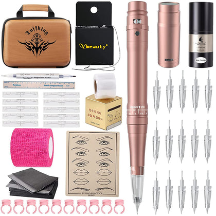 Ybeauty pink tattoo kit front view showing pen and accessories for versatile cosmetic use
