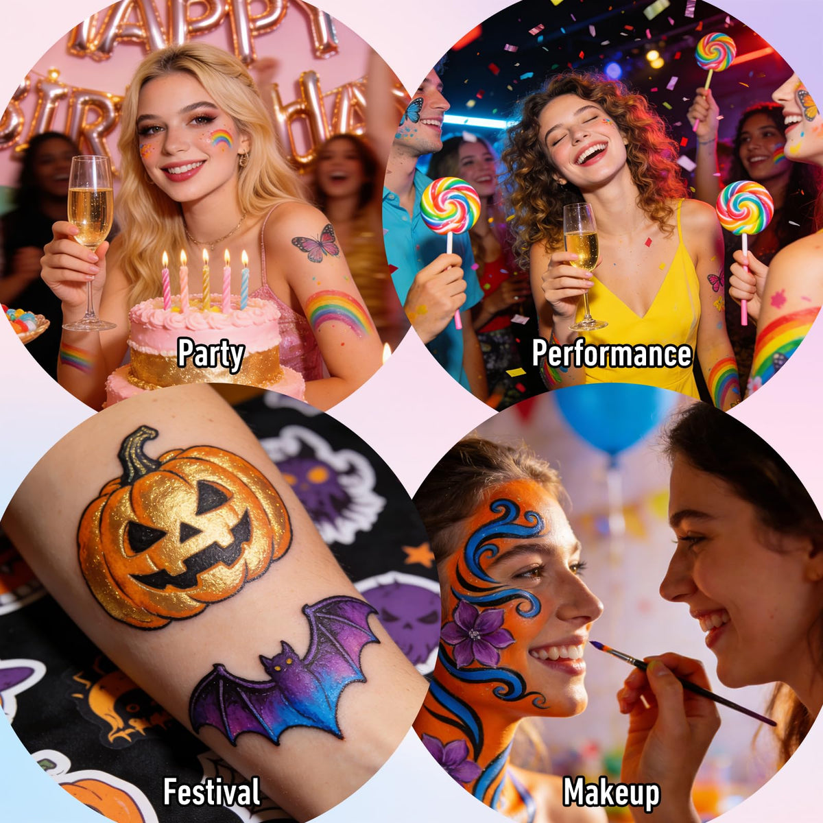 YBUETE model wearing festival look showcasing long-lasting body paint