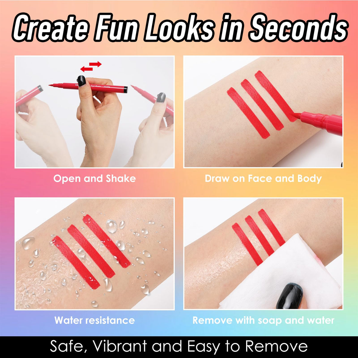 YBUETE temporary tattoo detail highlighting smudge-resistant finish and vibrancy