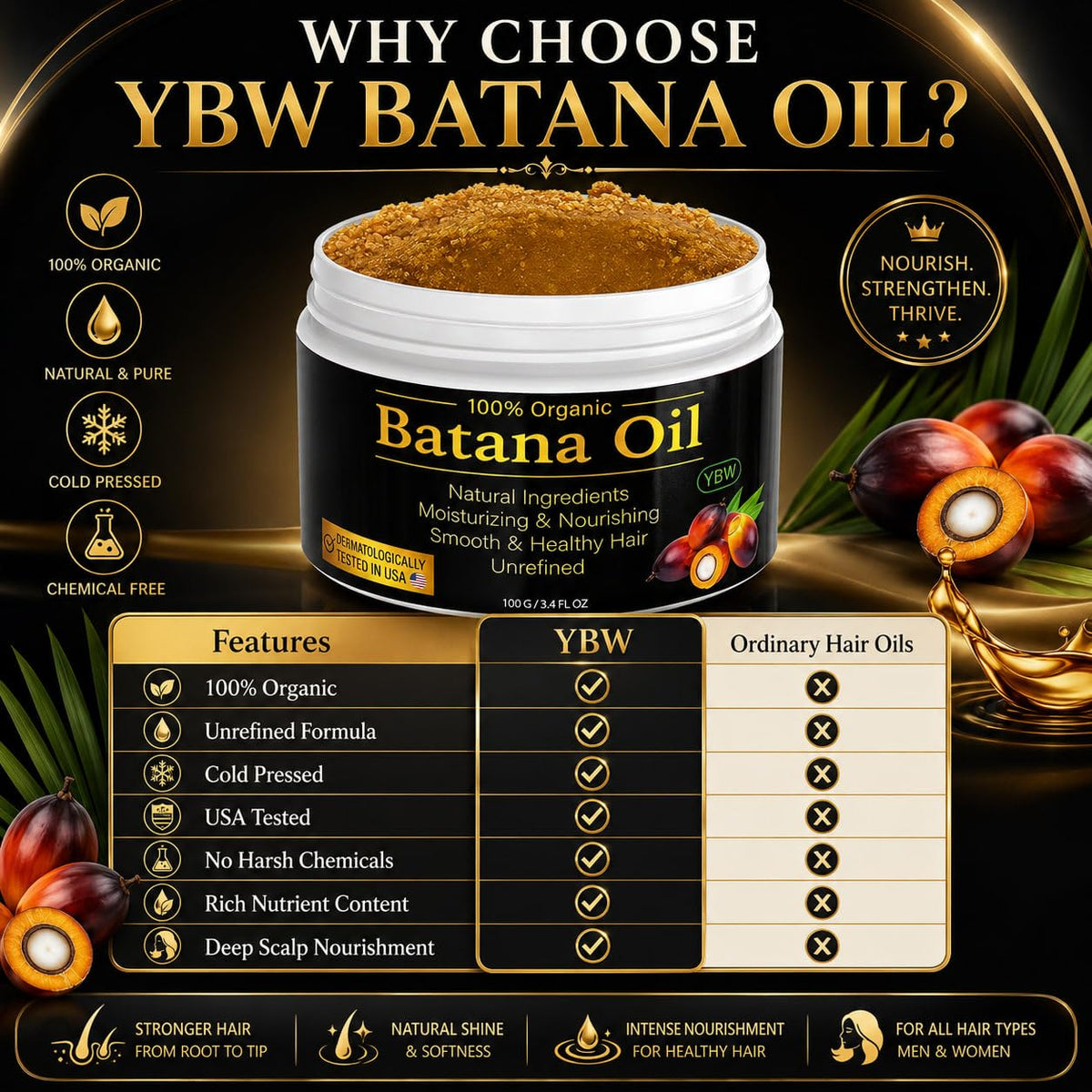 YBW Batana before and after hair showing improved smoothness